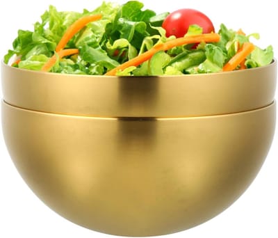 Set van 2 RVS pastabowls - Ideaal voor soep, salades en noedels - 12 cm goudkleurig