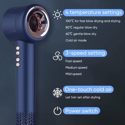 Super hair dryer - Föhn met diffuser - Ionische haardroger - Krullen - Blauw