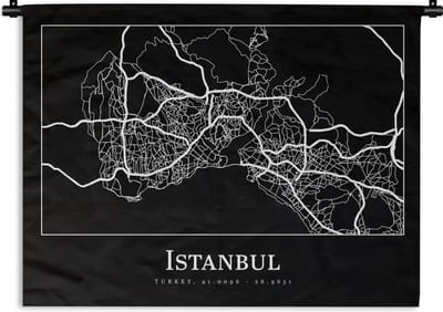 Wandkleed - Wanddoek - Stadskaart - Istanbul - Plattegrond - Kaart - 120x90 cm - Wandtapijt