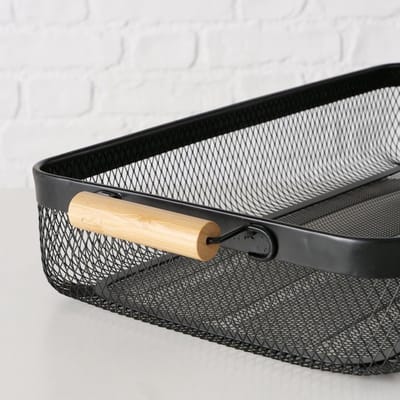 Dienblad metaal/hout zwart 51x27x8cm