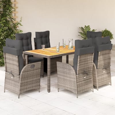vidaXL - 7-delige - Tuinset - met - kussens - poly - rattan - grijs