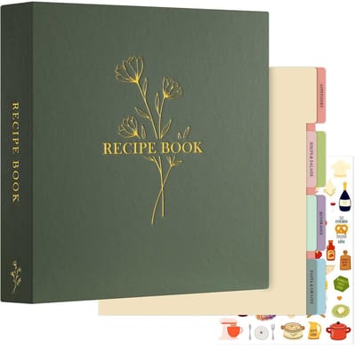Dailygoods- Receptenmap Waterdicht - Kookboekhouder Leren Kaft - 116 Pagina's - 60 Insteekhoezen - 8 Scheidingsvellen - Labels/Stickers - Receptenboek