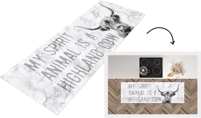 Keukenloper - Loper keuken - Schotse hooglander - Koe - Quote - 150x50 cm - Keukenloper vinyl