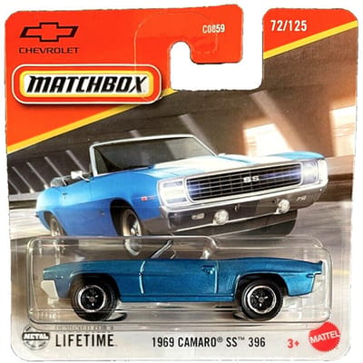 MATCHBOX CAMARO SS 396 CABRIOLET METALIC BLUE 72/125 1:64 SHORD CARD