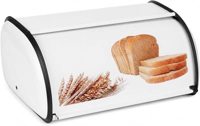 Retro Roll Top Brooddoos van RVS, Luxe Opbergbox voor Keuken, Ruimtebesparend en Stijlvol, 36 x 24,5 x 16 cm, Wit