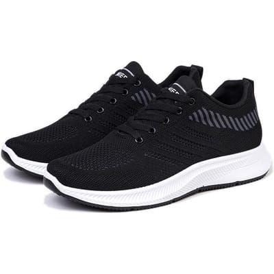 Lente en Zomer Nieuwe Vlieg Geweven Herenschoenen Comfortabele Ademende Mesh Casual Schoenen Zachte Zool Hardlopen Heren Sportschoenen 44 black