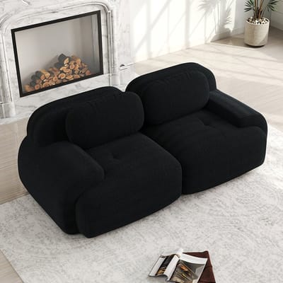 Pugsdrly 2-zitsbank 82'' van corduroy, modulair combineerbaar met gebogen armleuningen en antislipbodem, hoogelastische vulling voor woonkamer, slaapkamer en thuisbioscoop, zwart