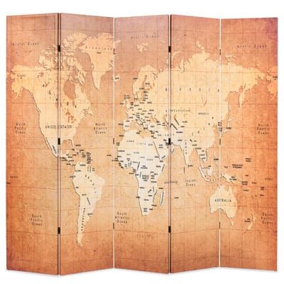 vidaXL - Kamerscherm - inklapbaar - wereldkaart - 200x170 - cm - geel