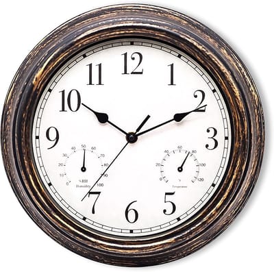 Weerbestendige Tuin Klok van 30 cm met Thermometer en Hygrometer, Retro Wandklok voor Buiten, Tuin en Keuken, Stil en Waterproof