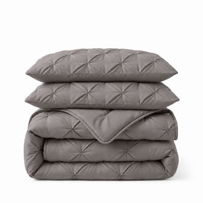 Dekbed Zonder Overtrek 200x200 cm - Grijs - Met Bijpassende Kussenslopen - Pintuck Design - Hoesloos Dekbed - Wasbaar - 300 gsm