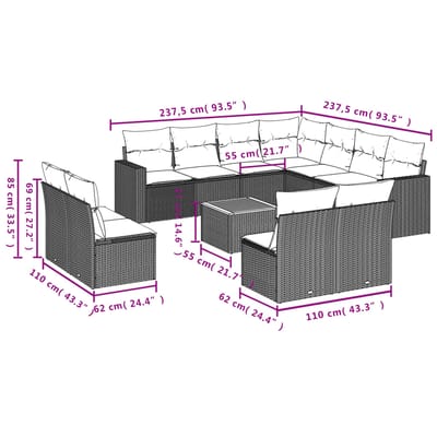 vidaXL - 12-delige - Loungeset - met - kussens - poly - rattan - beige