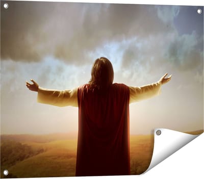 Gards Tuinposter Jezus Christus aan het Bidden bij Zonsopgang - 80x60 cm - Tuindoek - Tuindecoratie - Wanddecoratie buiten - Tuinschilderij