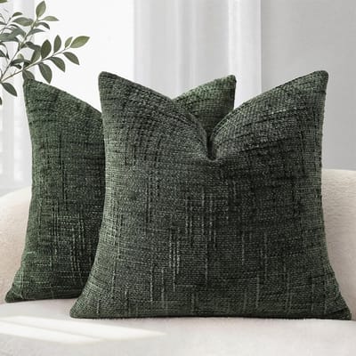 Set van 2 Zachte Chenille Kussenhoezen 40x40 - Donkergroen Sierkussen Bank