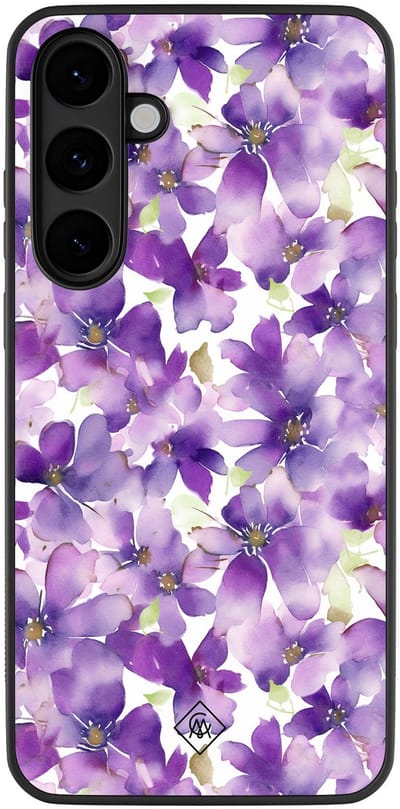 Casimoda® hoesje - Geschikt voor Samsung Galaxy S25 FE - Floral Violet - Zwart TPU Backcover - Bloemen - Paars