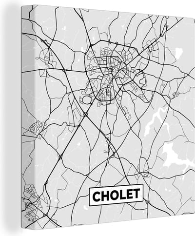 Canvas Schilderij Plattegrond - Kaart - Stadskaart - Frankrijk - Cholet - 20x20 cm - Wanddecoratie