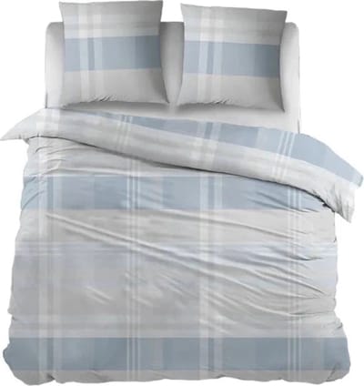 Sleepnight Dekbedovertrek Flanel Ineke Blauw - 270 x 200/220 cm + 2 kussenslopen - [Blauw,Grijs]