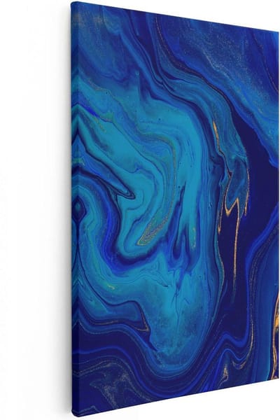 Artaza Canvas Schilderij Abstracte Kunst - 20x30 cm - Klein - Wanddecoratie Blauw - Muurdecoratie Goud - Kamer Accessoires
