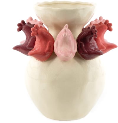 HomeBound by KY | Aardewerk vaas chickens | bloemenvaas | 21,2x21,2x31,5cm