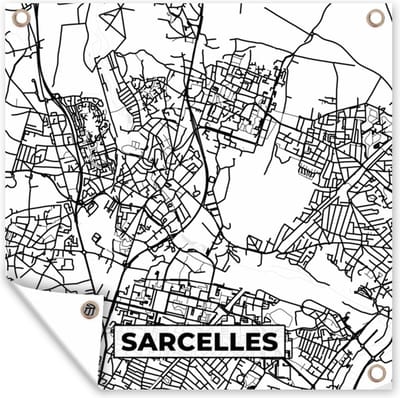 Tuin poster Stadskaart - Frankrijk - Kaart - Plattegrond - Sarcelles - Zwart wit - 200x200 cm - Tuindoek