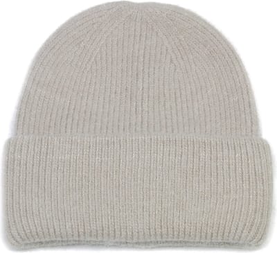 Taupe wollen wintermuts voor dames - one size - taupe - beanie met brede rand - wol en acryl - STUDIO Ivana