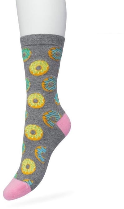 Bonnie Doon Dames Sokken met Donuts Print maat 36/42 Grijs - Thema Sokken - Donut - Cadeau Sokken - Word je Happy en vrolijk van - Zacht Katoen met Gladde Teennaad - Comfortabel - Perfect Cadeau - Medium Grey Heather - BT991122.112