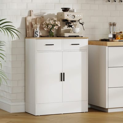 DESMIU Dressoir - Met 2 Laden En Verstelbare Plank - Opbergkast Voor Keuken Woonkamer En Hal - Houtlook En Wit - 68,6x35x90,3 Cm