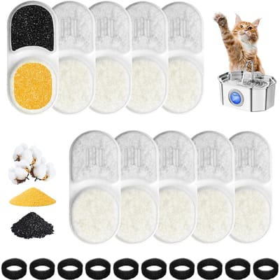 Set van 10 kattendrinkfonteinfilters – geschikt voor Apauk APFSS-3201 3,2 L – met 10 drinkfonteinfilters voor kat en 10 sponzen – actieve koolfilter voor kattendrinkfontein.L