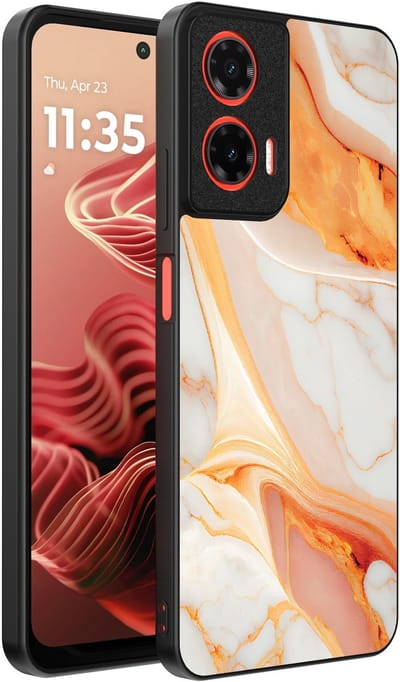 Smartphonica Telefoonhoesje Geschikt voor Motorola Moto G35 met marmer opdruk - TPU backcover case marble design - Oranje geschikt voor Motorola Moto G35