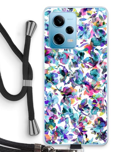 Case Company® - Hoesje met koord geschikt voor Xiaomi Redmi Note 12 Pro 5G hoesje met Koord - Hibiscus Flowers - Telefoonhoesje met Zwart Koord - Bescherming aan alle Kanten en Over de Schermrand