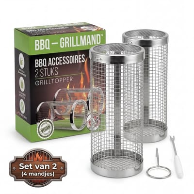 Oneproduct BBQ Grillmand - 4 stuks - RVS - Voor Groenten, Vlees en Vis