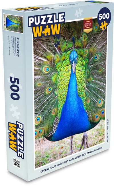 Puzzel Pauw - Blauw - Groen - Legpuzzel - Puzzel 500 stukjes