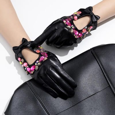 Dames Schapenvacht Echt Lederen Handschoenen Lente en Herfst Korte Mode Accessoires en Kleding Handschoenen Silk L black