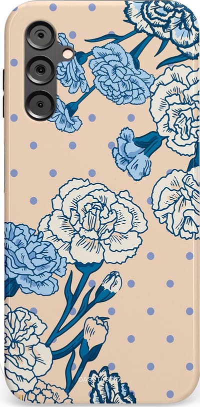 Casetastic hoesje geschikt voor Samsung Galaxy A14 (2023) 5G / Samsung Galaxy A14 (2023) 4G - Dubbellaagse bescherming - Anjer elegantie - Fashion Case - Zand Zilver Lichtblauw