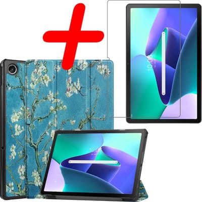 Hoesje Geschikt voor Lenovo Tab M10 Plus (3e / 3rd Generatie) - Met Screenprotector - Trifold Bookcase - Hard Cover - Hardcover Book Case - Tablet Hoes - Bloesem