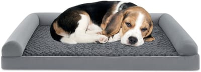 COSTWAY Orthopedisch hondenbed, groot, hondenbank met hondenkussen, schuim, afneembare wasbare overtrek, verhoogde randen, hondenbank voor grote en middelgrote honden, grijs (XL-122 x 89 x 18 cm)