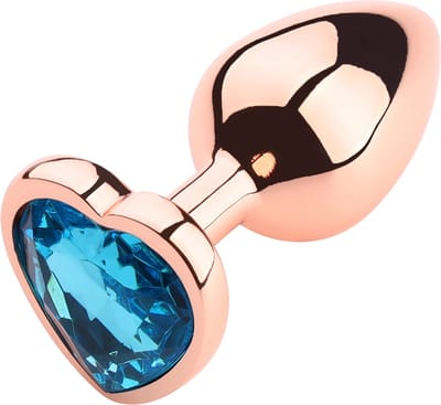 PLGZ - Hartvormige Metalen Buttplug - Rosé Goud - Turquoise Siersteen - Verkrijgbaar in 3 maten Small