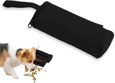 Pet Dummy Dog Bag, Portable Dog Feeder Bag, Dog Treat Bag with Zip, Black, Training and Interaction Bag - ShopVlot