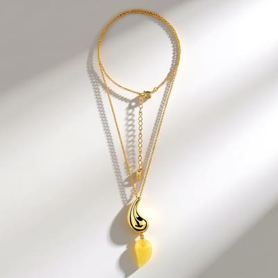 Cavill - Zilveren Halsketting 925 Sterling Verguld - 3 ct Milky Amber Baltische Barnsteen Cabochon - Handgemaakt, Verstelbaar, Elegant Design
