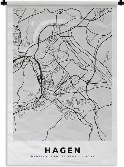 Wandkleed - Wanddoek - Duitsland - Stadskaart - Plattegrond - Hagen - Kaart - 120x180 cm - Wandtapijt