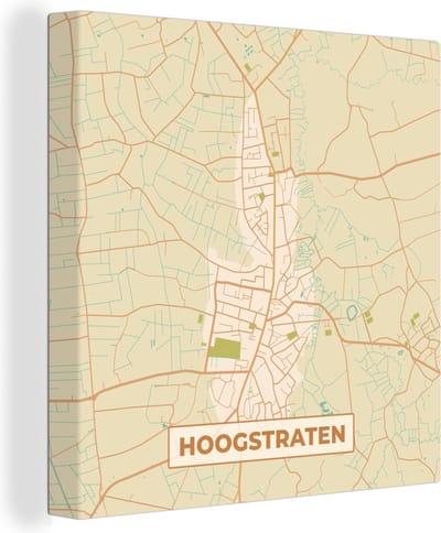 Canvas Schilderij Plattegrond - Kaart - Stadskaart - Hoogstraten - België - 20x20 cm - Wanddecoratie