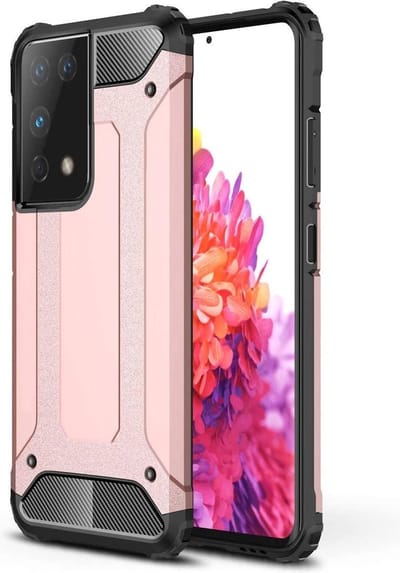 Schokbestendig Heavy Duty Hoesje Geschikt voor: Samsung Galaxy S21 Ultra Shock Proof Hybride - Back Cover - Dual Layer Armor Case - Extra Stevig - Rosegoud