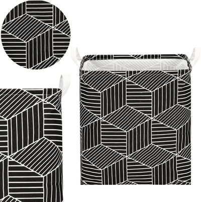 Springos Opbergmand - Speelgoedmand - Kledingmand - Organizer - Handvatten - Zwart - Wit