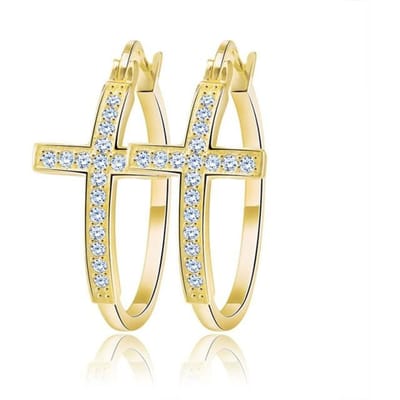 Orsa Jewels Zilverkleurige Creolen Voor Dames Grote Kruis Lus Belegd met Glanzende Oostenrijkse Kristallen Mode Sieraden Oorbellen Oe142 beige