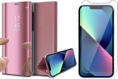 Hoesje geschikt voor iPhone 13 en Screenprotector - Spiegel Book Case - Roze
