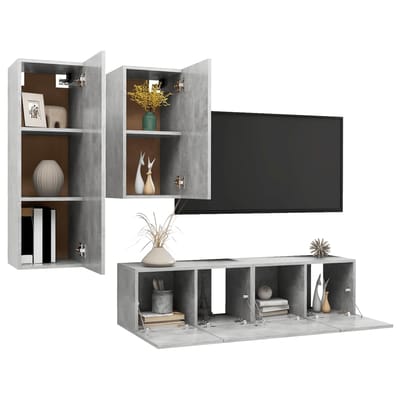 vidaXL - 4-delige - Tv-meubelset - bewerkt - hout - betongrijs