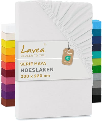 Lavea® Hoeslaken 200x220 cm – 100% Katoen, Zacht en Ademend – Geschikt voor Matrassen tot 35 cm – Jersey met Elastiek Rondom – Wit