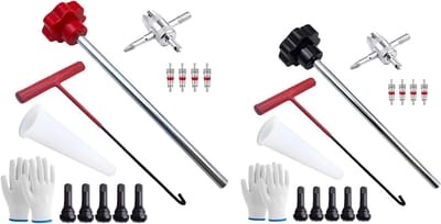 Ventielkern Gereedschapset - Bandenreparatie Set - Onderhoud Voertuig - 13 Delig Inclusief Handschoenen - 22.3 x 8.9 x 4.8 cm