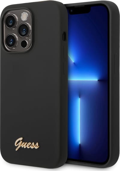 Guess Silicone Retro Back Case - Geschikt voor Apple iPhone 14 Pro (6.7") - Zwart