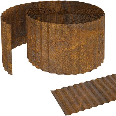 5m Gazonrand, Gegalvaniseerd Tuinafrasteringsrol, Flexibele Tuinkanten 15cm Hoog, Tuindecoratie Perkrand, Roestkleurig Palissade, Golvende Slakkenhek, Maaikant voor Tuingras/Kwekerij/Gazon, NAIZY