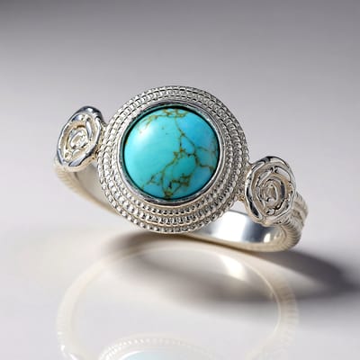 Cavill - Zilveren Damesring - 925 Sterling Zilver - Turkoois 1,15 ct Ronde Cabochon 8 mm - Verstelbare Boho Statement Ring - Elegant Blauwgroen